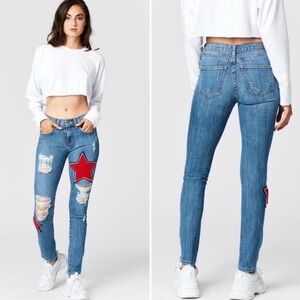 Carmar Kaveri Ryan Denim Jeans Red Star Patches Women’s 28 Distressed Size 6